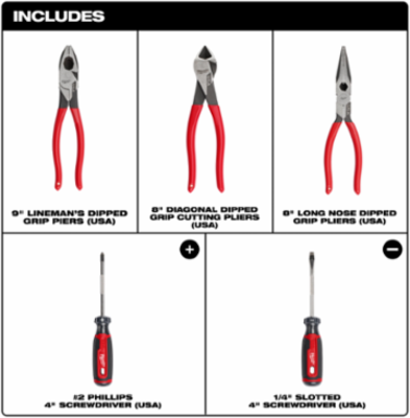 5PC Dipped Grip Cutting Pliers & Cushion Grip Screwdrivers Set (USA)