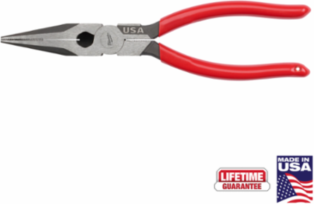 8 Inch Long Nose Pliers with Cross-Hatched Teeth and Reaming Head