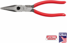 8 Inch Long Nose Pliers with Cross-Hatched Teeth and Reaming Head