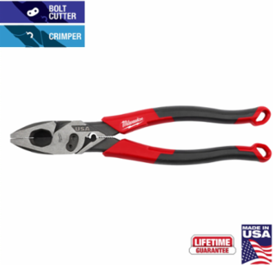 9 Inch Lineman's Pliers with Crimper, Bolt Cutter & Reaming Head