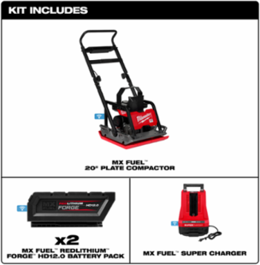 MX FUEL 20 Inch Electric Plate Compactor Kit with Two 12.0Ah Batteries