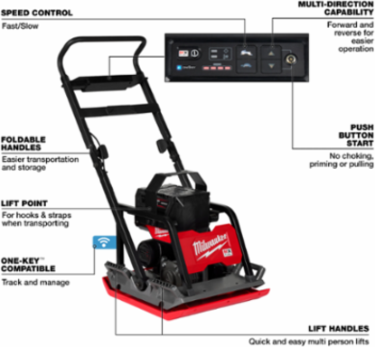 MX FUEL 20 Inch Electric Plate Compactor Kit with Two 12.0Ah Batteries