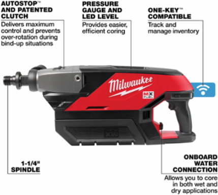 Handheld Core Drill Kit, 6 Inch Capacity, 21.58 lbs Weight, 1-1/4"-7 Chuck
