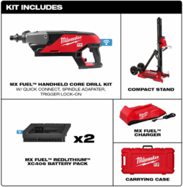 MX FUELTM Handheld Core Drill Kit, 6 Inch Core, 21.58 lbs Weight, 790-1550 RPM