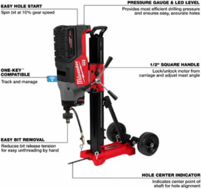 MX FUELTM Core Rig w/ Stand Kit, 14" Coring Capacity, Cordless, Includes 2 Batteries