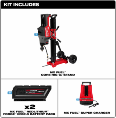 MX FUELTM Core Rig w/ Stand Kit, 14" Coring Capacity, Cordless, Includes 2 Batteries