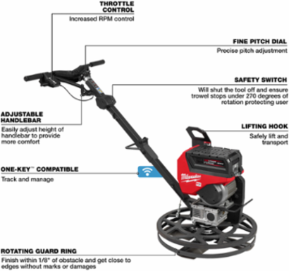 MX FUELTM 24 Inch Walk-Behind Edging Trowel Kit, 5 HP, 160 RPM