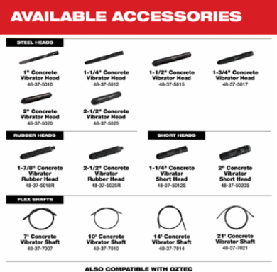 MX FUEL Backpack Concrete Vibrator Kit, Push 2-1/2 Inch Head, 70 yds³/Charge