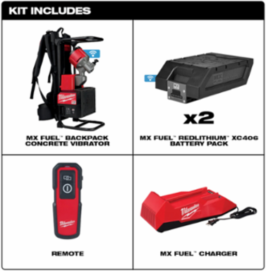 MX FUEL Backpack Concrete Vibrator Kit, Push 2-1/2 Inch Head, 70 yds³/Charge
