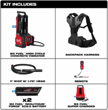 MX FUEL™ Backpack High Cycle Concrete Vibrator Kit w/ 7' Whip / 1.75" Head