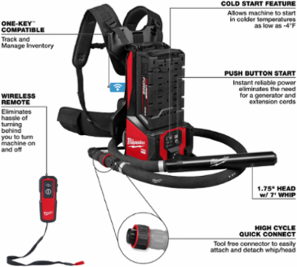 MX FUEL™ Backpack High Cycle Concrete Vibrator Kit w/ 7' Whip / 1.75" Head