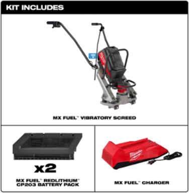 MX FUEL Vibratory Screed Kit, 16 ft Max Length, 2 Batteries Included