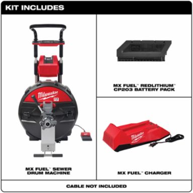 MX FUELTM Sewer Drum Machine, Clears 3-8 Inch Lines, 200 ft Capacity