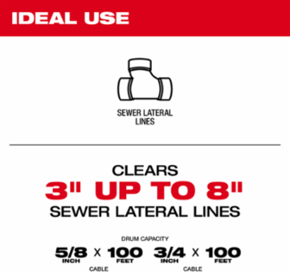 MX FUELTM Sewer Drum Machine with POWERTREDZTM, 200 Ft Capacity, 3 to 8 Inch Lines