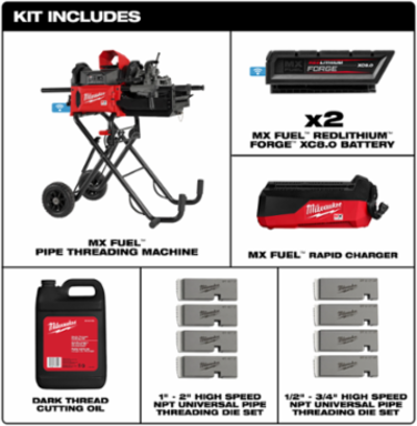 MX FUEL Pipe Threading Machine, 2 Inch Capacity, 240 Pounds, Cordless