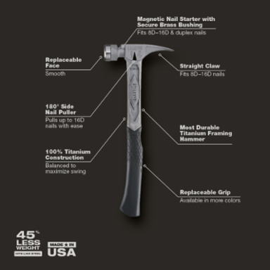 14oz Titanium Framing Hammer with Smooth Face and Curved Handle