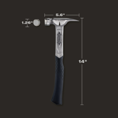 Titanium Finish Hammer 10oz with Smooth Steel Face, 14 Inch Handle, Magnetic Nail Starter