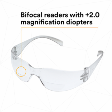 3M™ Virtua™ Reader Protective Eyewear 11514-00000-20 Clear Anti-Fog Lens, Clear Temple, +2.0 Diopter 20 EA/Case