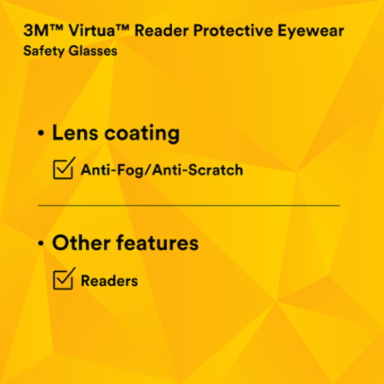 3M™ Virtua™ Reader Protective Eyewear 11514-00000-20 Clear Anti-Fog Lens, Clear Temple, +2.0 Diopter 20 EA/Case