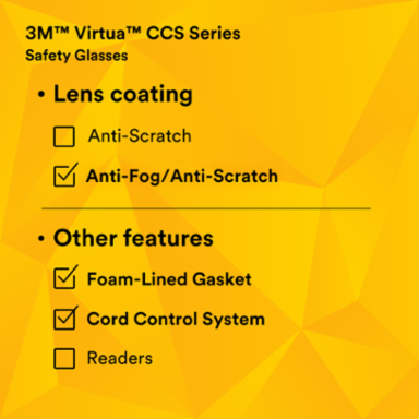 3M™ Virtua™ CCS Protective Eyewear 11872-00000-20, with Foam Gasket, CLEAR Anti-Fog Lens, 20 EA/Case