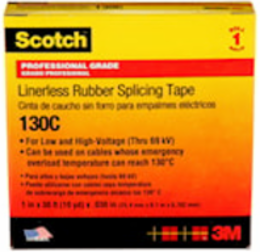 SCOTCH LINERLESS RUBBER SPLICING TAPE, 130C, BLACK, 1 IN X 30 FT (25.4 MM X 9.1 M)