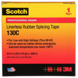 SCOTCH LINERLESS RUBBER SPLICING TAPE, 130C, BLACK, 30 MIL (0.76 MM), 3/4 IN X 30 FT (19.1 MM X 9.1 M), PROFESSIONAL GRADE