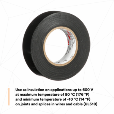 LEX GENERAL USE VINYL ELECTRICAL TAPE 165, BLACK, 19 MM X 18 M (3/4 IN X 60 FT), 0.15 MM (6 MIL)