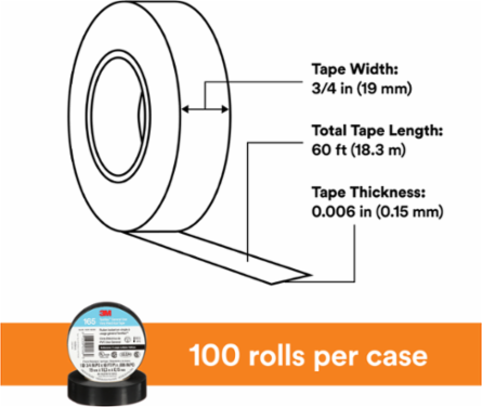 LEX GENERAL USE VINYL ELECTRICAL TAPE 165, BLACK, 19 MM X 18 M (3/4 IN X 60 FT), 0.15 MM (6 MIL)