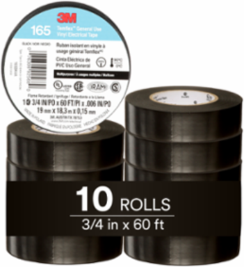 LEX GENERAL USE VINYL ELECTRICAL TAPE 165, BLACK, 19 MM X 18 M (3/4 IN X 60 FT), 0.15 MM (6 MIL)