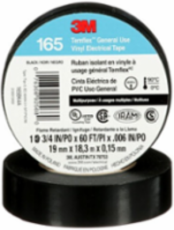 3M TEMFLEX GENERAL USE VINYL ELECTRICAL TAPE 165, BLACK, 19 MM X 18 M (3/4 IN X 60 FT), 0.15 MM (6 MIL)