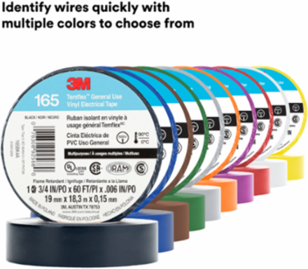 LEX GENERAL USE VINYL ELECTRICAL TAPE 165, BLUE, 19 MM X 18 M (3/4 IN X 60 FT), 0.15 MM (6 MIL)