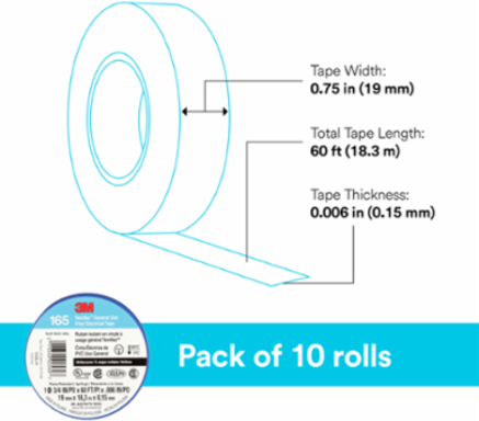 LEX GENERAL USE VINYL ELECTRICAL TAPE 165, BLUE, 19 MM X 18 M (3/4 IN X 60 FT), 0.15 MM (6 MIL)