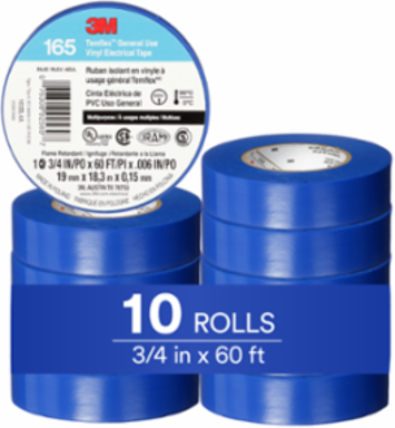 LEX GENERAL USE VINYL ELECTRICAL TAPE 165, BLUE, 19 MM X 18 M (3/4 IN X 60 FT), 0.15 MM (6 MIL)