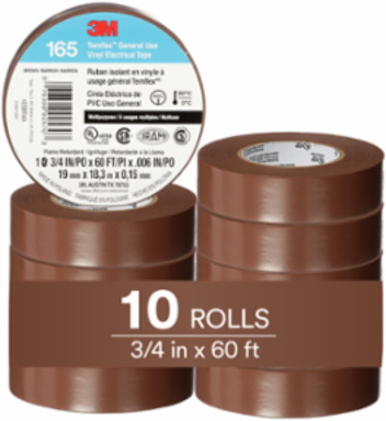 LEX GENERAL USE VINYL ELECTRICAL TAPE 165, BROWN, 19 MM X 18 M (3/4 IN X 60 FT), 0.15 MM (6 MIL)