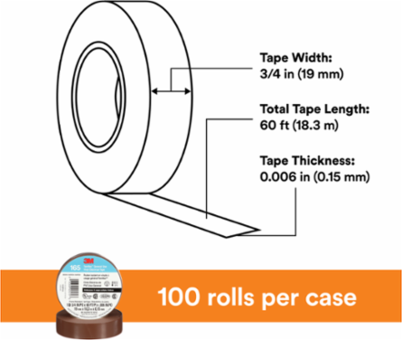 LEX GENERAL USE VINYL ELECTRICAL TAPE 165, BROWN, 19 MM X 18 M (3/4 IN X 60 FT), 0.15 MM (6 MIL)