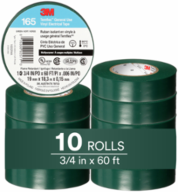 LEX GENERAL USE VINYL ELECTRICAL TAPE 165, GREEN, 19 MM X 18 M (3/4 IN X 60 FT), 0.15 MM (6 MIL)