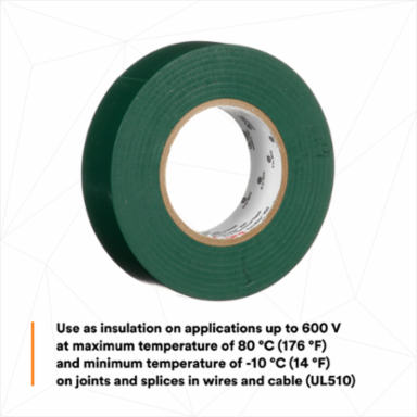 LEX GENERAL USE VINYL ELECTRICAL TAPE 165, GREEN, 19 MM X 18 M (3/4 IN X 60 FT), 0.15 MM (6 MIL)