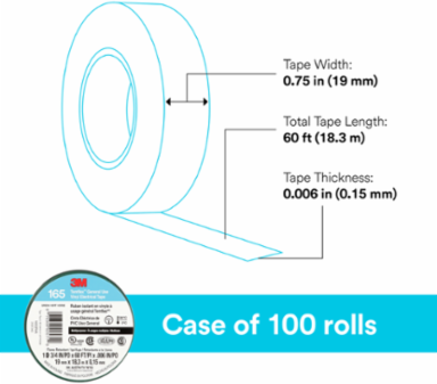 LEX GENERAL USE VINYL ELECTRICAL TAPE 165, GREEN, 19 MM X 18 M (3/4 IN X 60 FT), 0.15 MM (6 MIL)