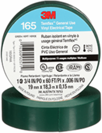 3M TEMFLEX GENERAL USE VINYL ELECTRICAL TAPE 165, GREEN, 19 MM X 18 M (3/4 IN X 60 FT), 0.15 MM (6 MIL)