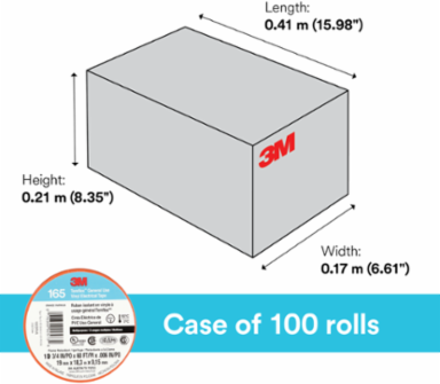 3M™ Temflex™ Vinyl Electrical Tape 165, Orange, 3/4 in x 60 ft (19 mm x 18 m), 6 mil, 100 Rolls/Case