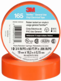 3M TEMFLEX GENERAL USE VINYL ELECTRICAL TAPE 165, ORANGE, 19 MM X 18 M (3/4 IN X 60 FT), 0.15 MM (6 MIL), 100 ROLLS/CASE