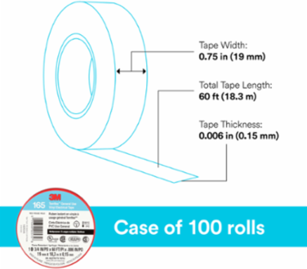 LEX GENERAL USE VINYL ELECTRICAL TAPE 165, RED, 19 MM X 18 M (3/4 IN X 60 FT), 0.15 MM (6 MIL)