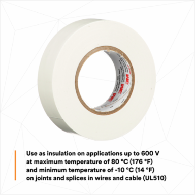 LEX GENERAL USE VINYL ELECTRICAL TAPE 165, WHITE, 19 MM X 18 M (3/4 IN X 60 FT), 0.15 MM (6 MIL)