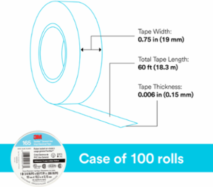 LEX GENERAL USE VINYL ELECTRICAL TAPE 165, WHITE, 19 MM X 18 M (3/4 IN X 60 FT), 0.15 MM (6 MIL)