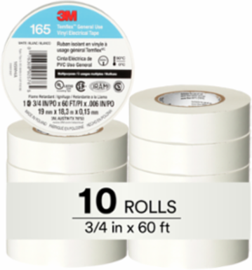 LEX GENERAL USE VINYL ELECTRICAL TAPE 165, WHITE, 19 MM X 18 M (3/4 IN X 60 FT), 0.15 MM (6 MIL)