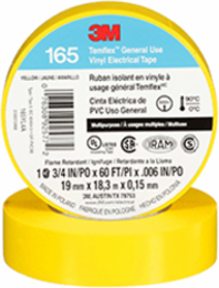 3M TEMFLEX GENERAL USE VINYL ELECTRICAL TAPE 165, YELLOW, 19 MM X 18 M (3/4 IN X 60 FT), 0.15 MM (6 MIL)