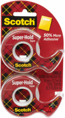 Scotch® Super-Hold Tape 198DM-2-ESF, 3/4 in x 600 in (19 mm x 15.2 m, 2 pack)