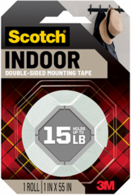 Scotch-Mount™ Indoor Double-Sided Mounting Tape 214H-DC-EF, 1 in x 55 in (2.54 cm x 1.39 m)