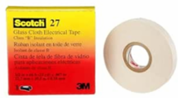 SCOTCH 27 GLASS CLOTH ELECTRICAL TAPE, WHITE, 1/2 IN X 66 FT, RUBBER THERMOSETTING ADHESIVE, 1 IN CORE