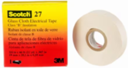 SCOTCH 27 GLASS CLOTH ELECTRICAL TAPE, WHITE, 3/4 IN X 66 FT, RUBBER THERMOSETTING ADHESIVE, 1 IN CORE